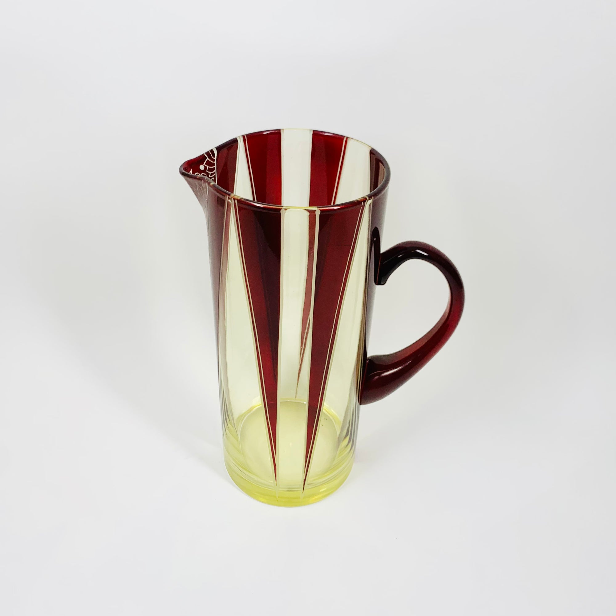 Extremely extremely rare antique Art Deco ruby enamel and citrine glass jug and matching wine glasses set by Karl Palda