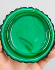 Extremely rare antique Art Deco hand carved Bohemian malachite lidded box in sunflower pattern