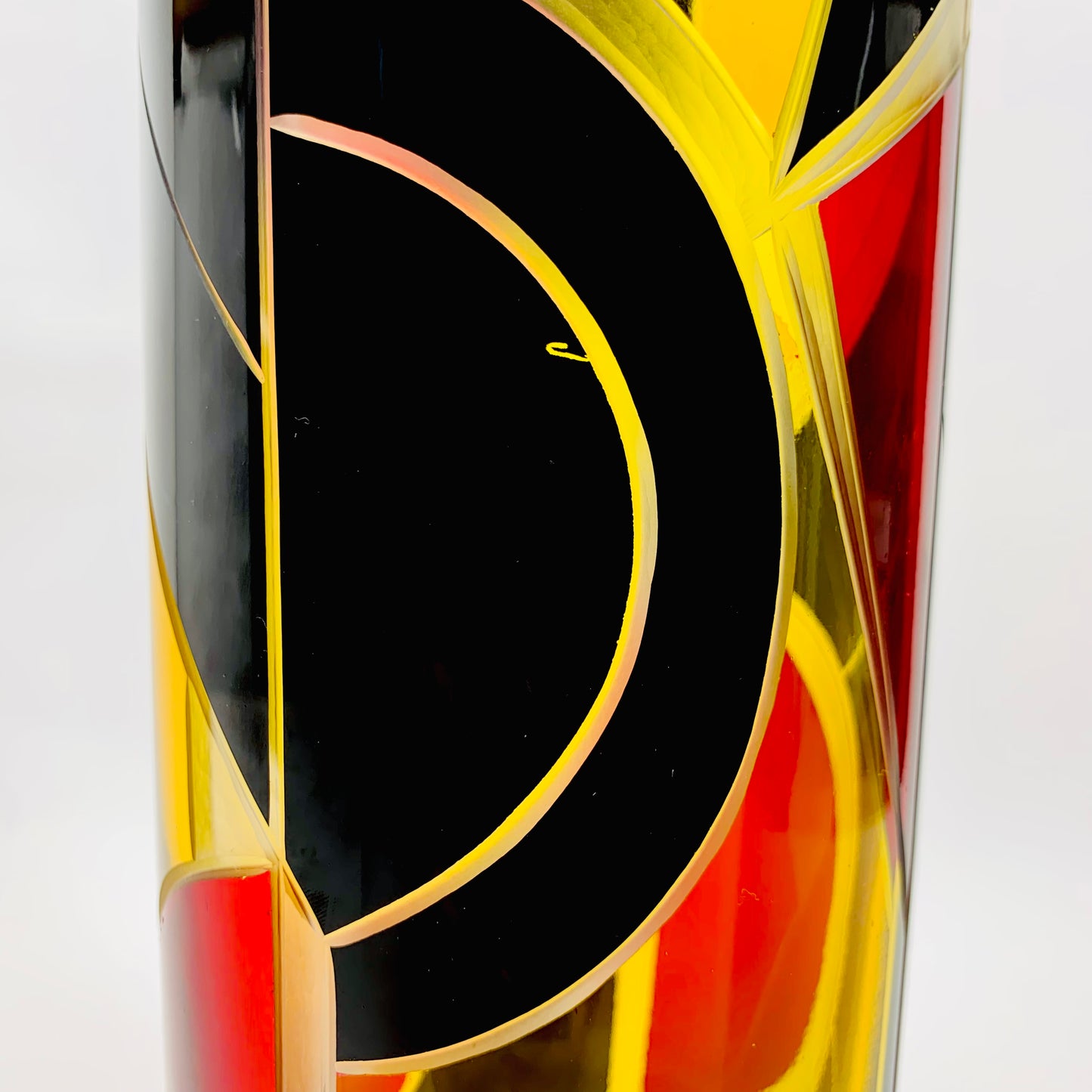 Extremely rare antique Art Deco citrine, black and ruby enamel cylinder glass vase by Karl Palda
