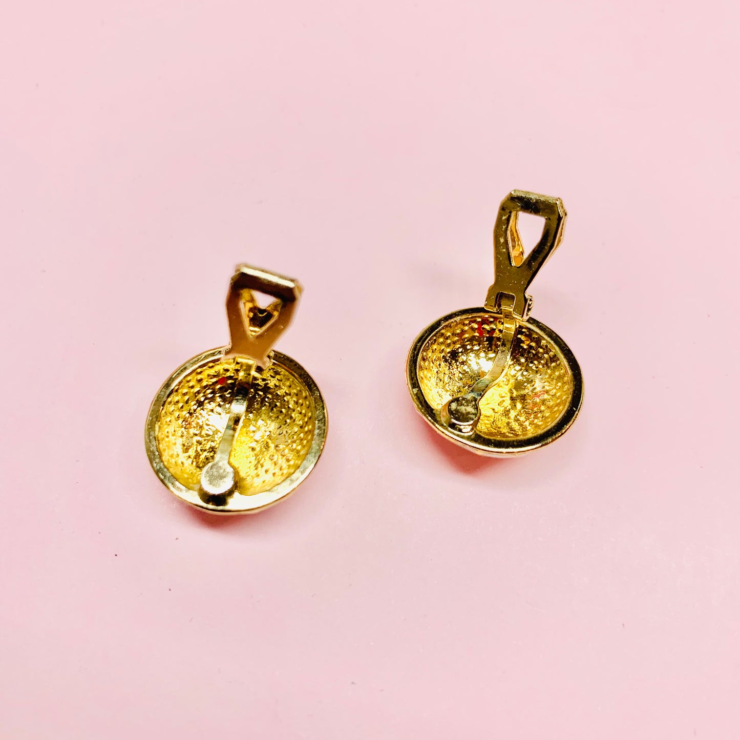Rare 1960s Italian triple gold plated white enamel stud clip on earrings