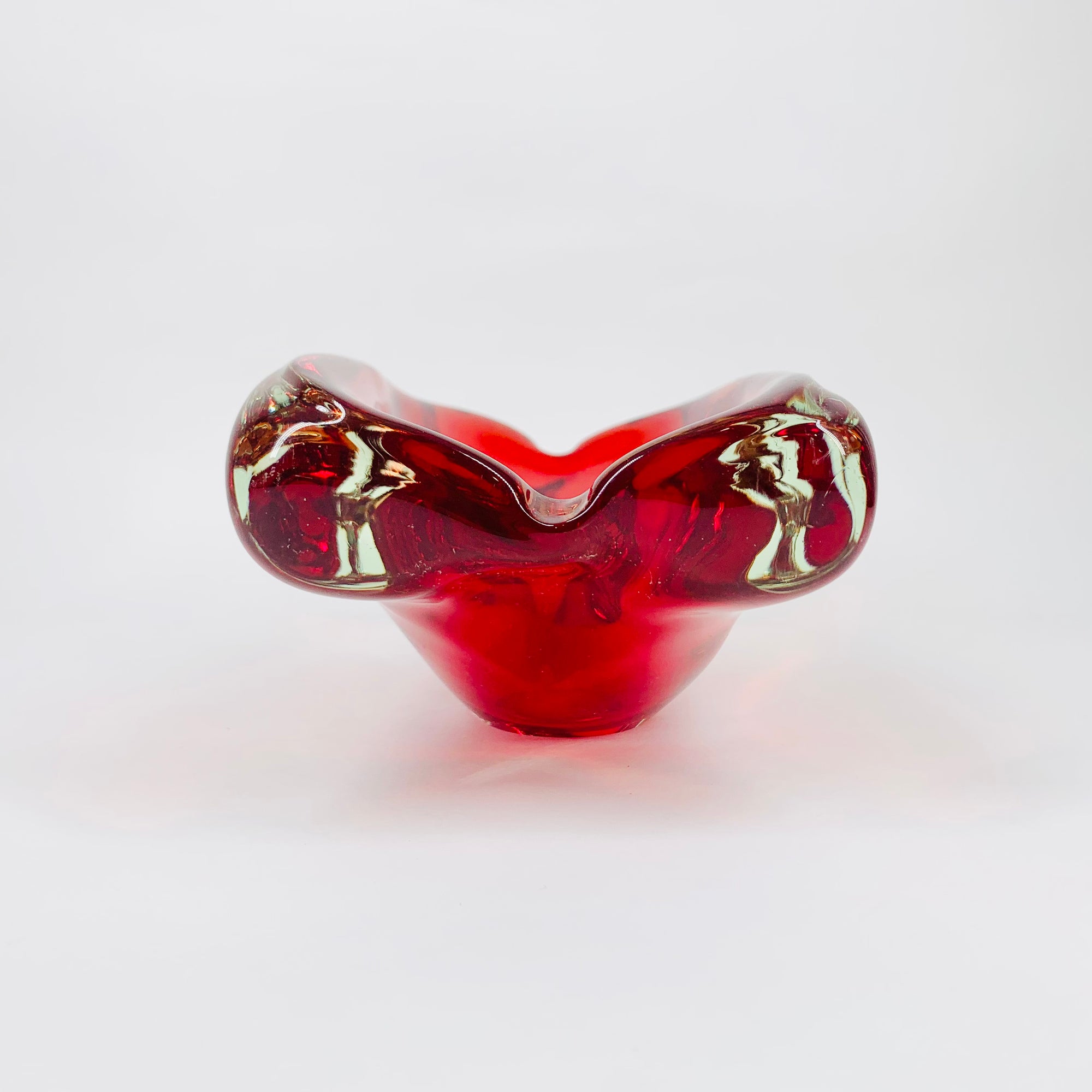 MCM large Murano red rectangle sommerso glass ashtray