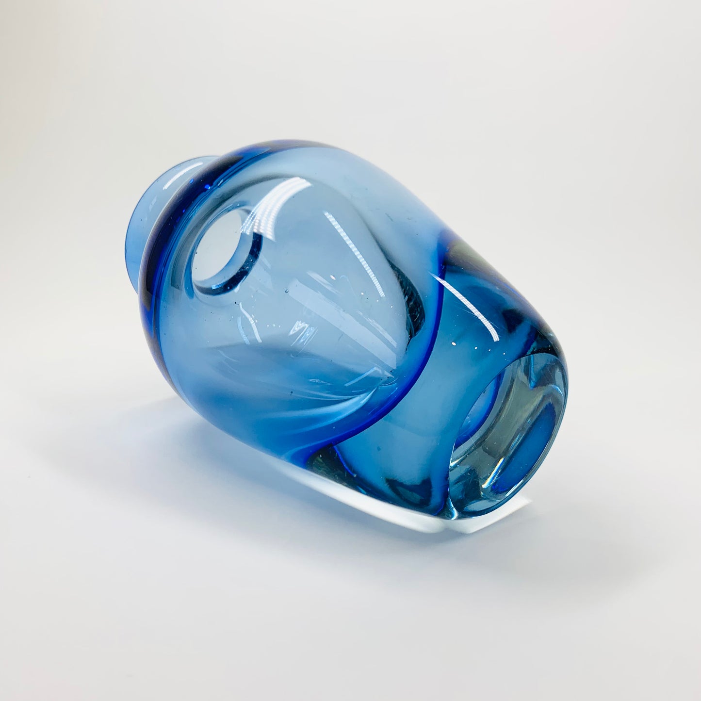 MCM blue Murano sommerso glass paperweight posy vase