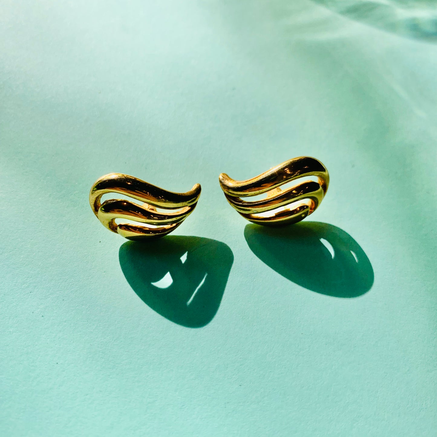 Rare 1960s Barcs triple plated gold waves stud earrings
