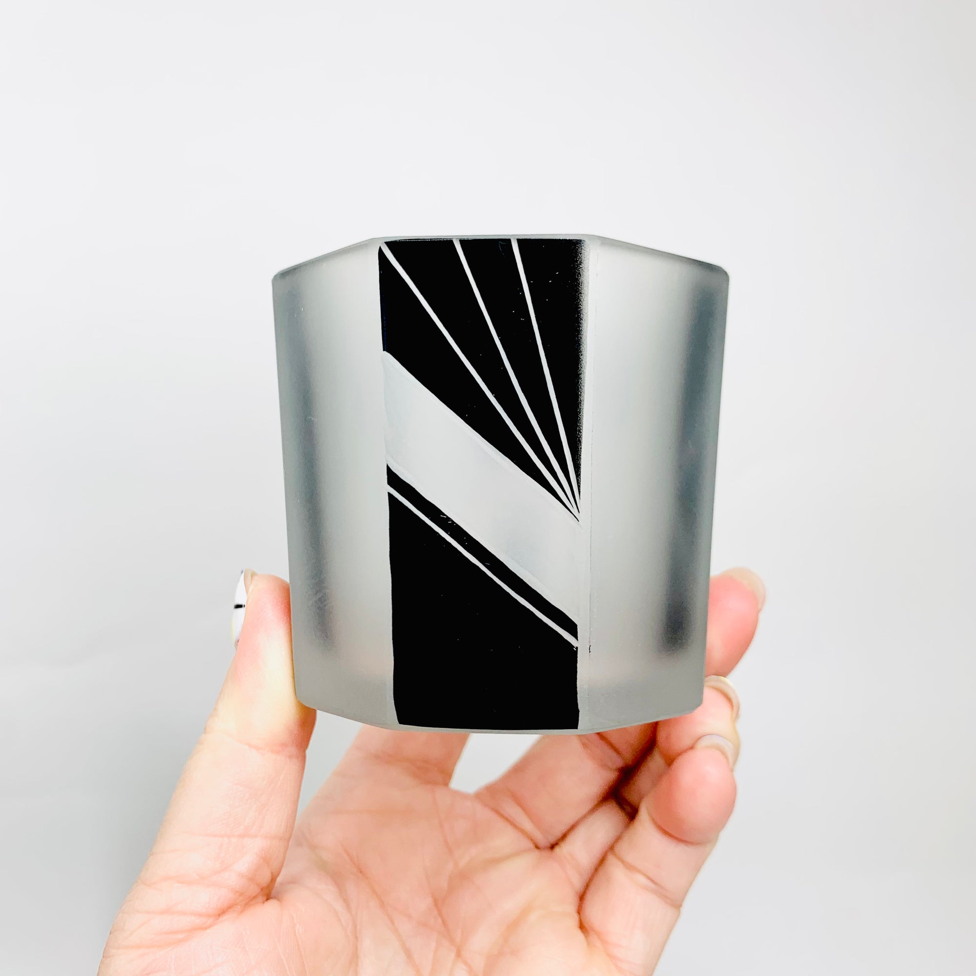 Extremely extremely rare antique Art Deco black enamel decanter satin glass set by Karl Palda