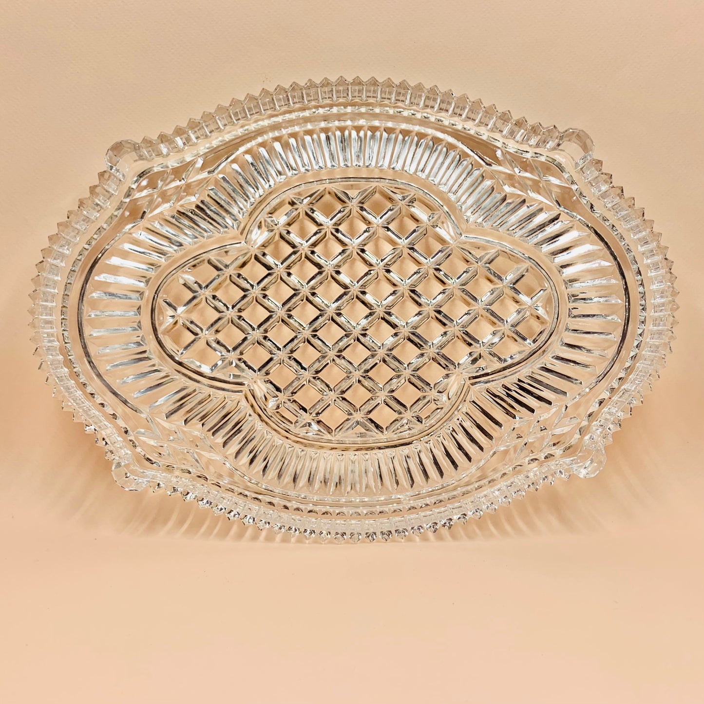 Antique hand cut diamond pattern crystal serving tray