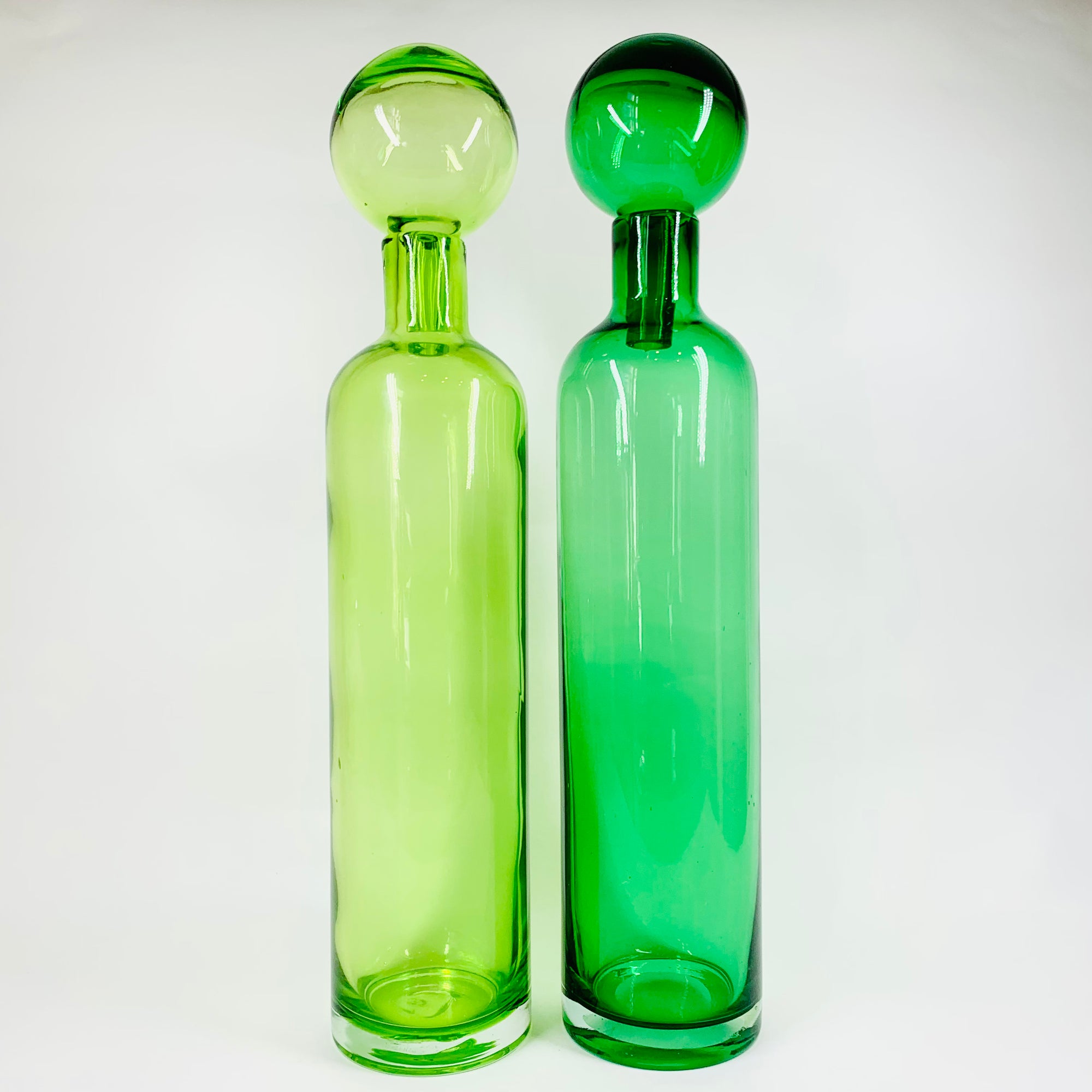 Rare mouth blown vintage Pols Potten green glass decanter bottle with matching stopper