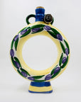 Retro Italian hand painted pottery hollow footed vase