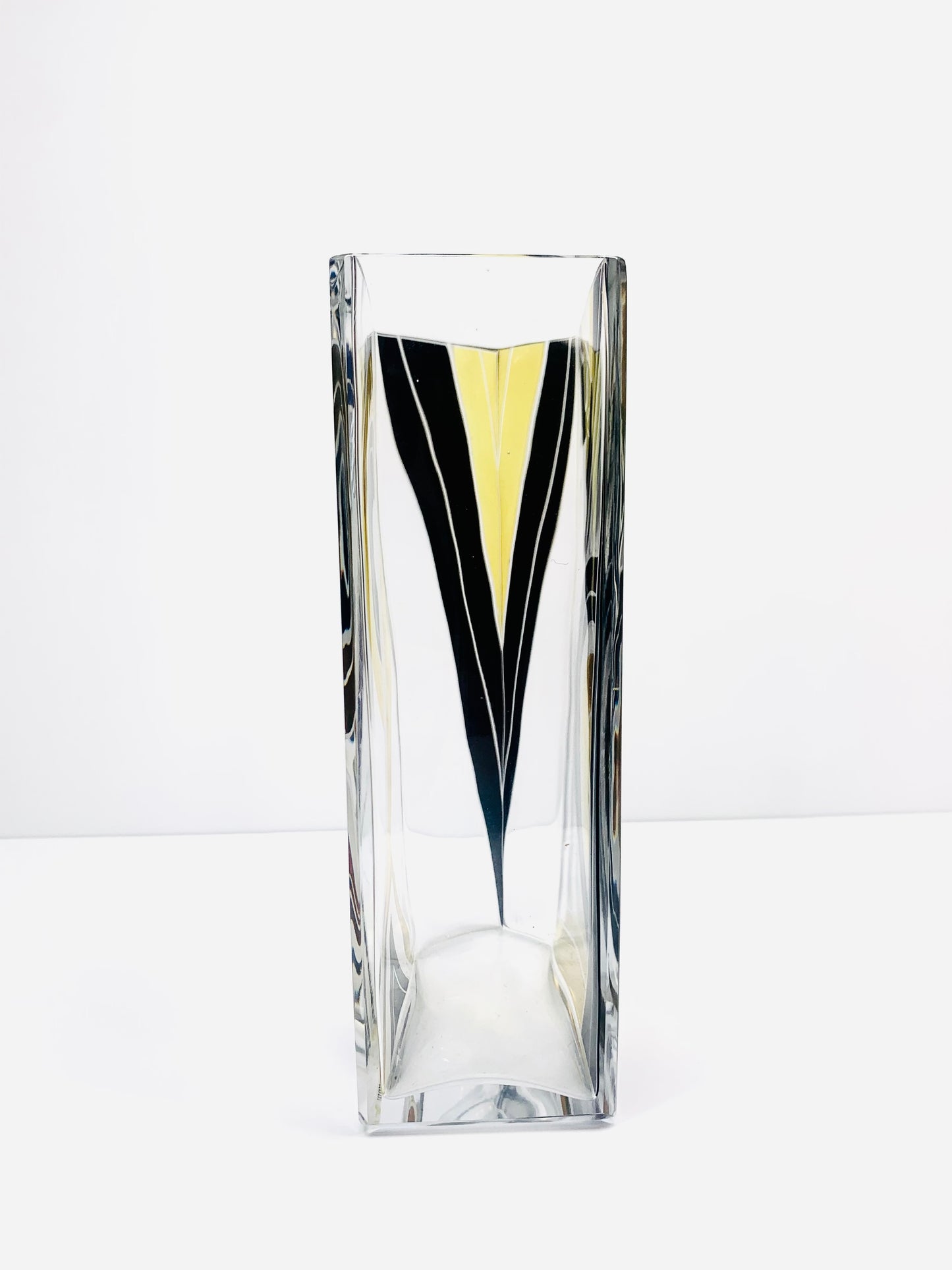 Antique Art Deco black and yellow enamel glass vase by Karl Palda
