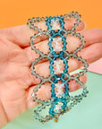 Antique Art Nouveau hand strung blue beads bracelet with sterling silver snap clasp