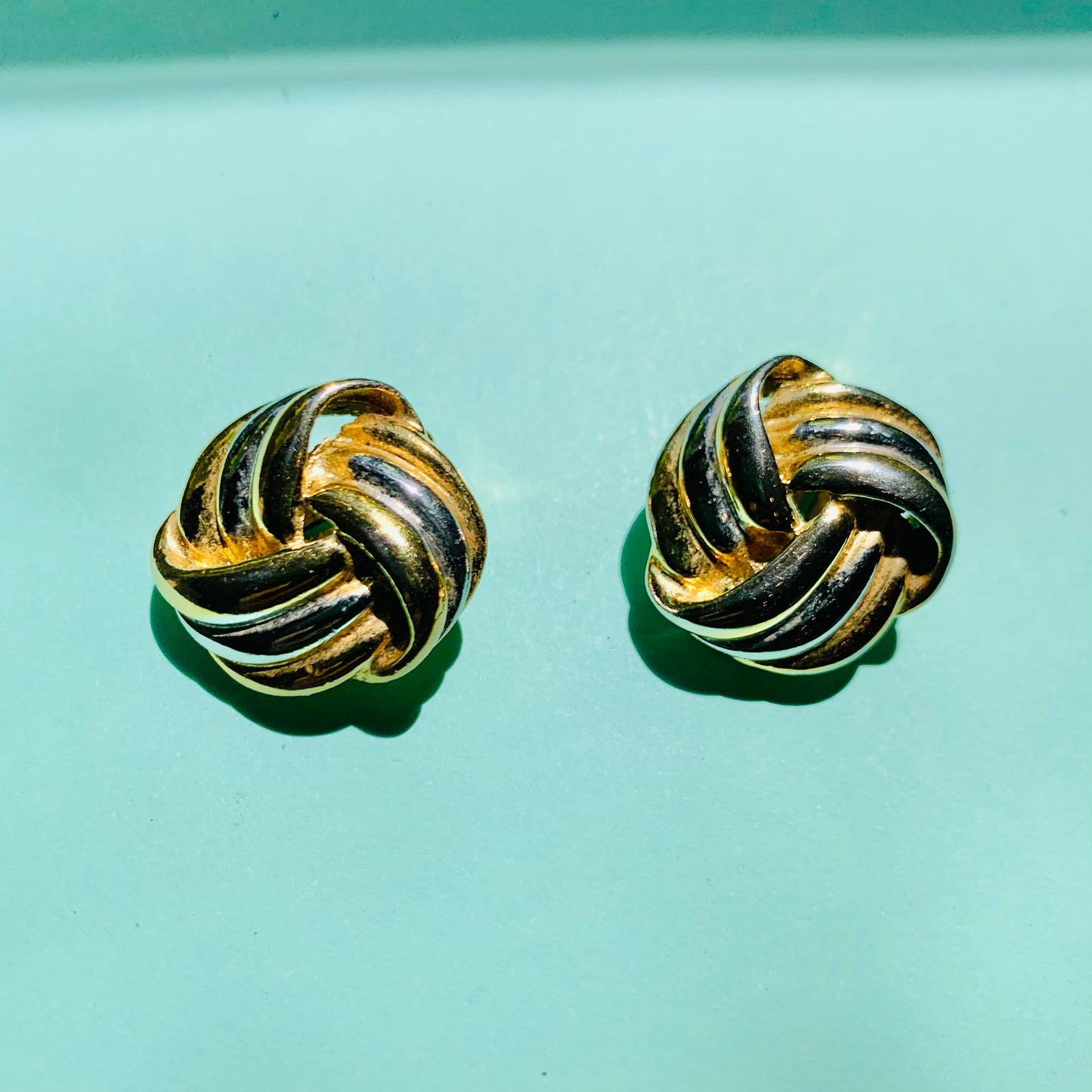1960s French triple gold plated trilogy knot clip on earrings