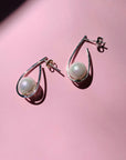 Vintage sterling silver drop stud earrings with sea pearls