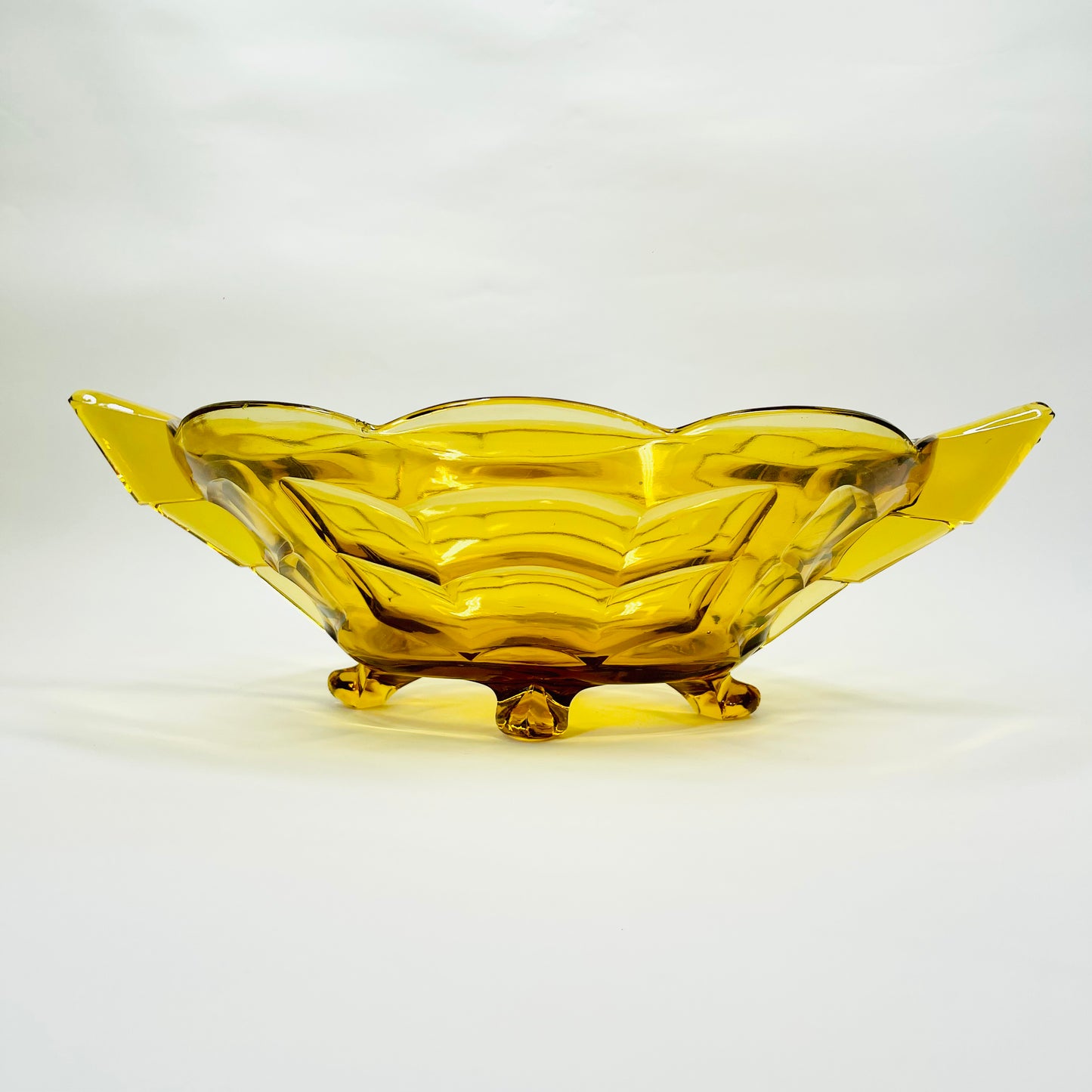 Art Deco amber glass bowl in fish scale pattern