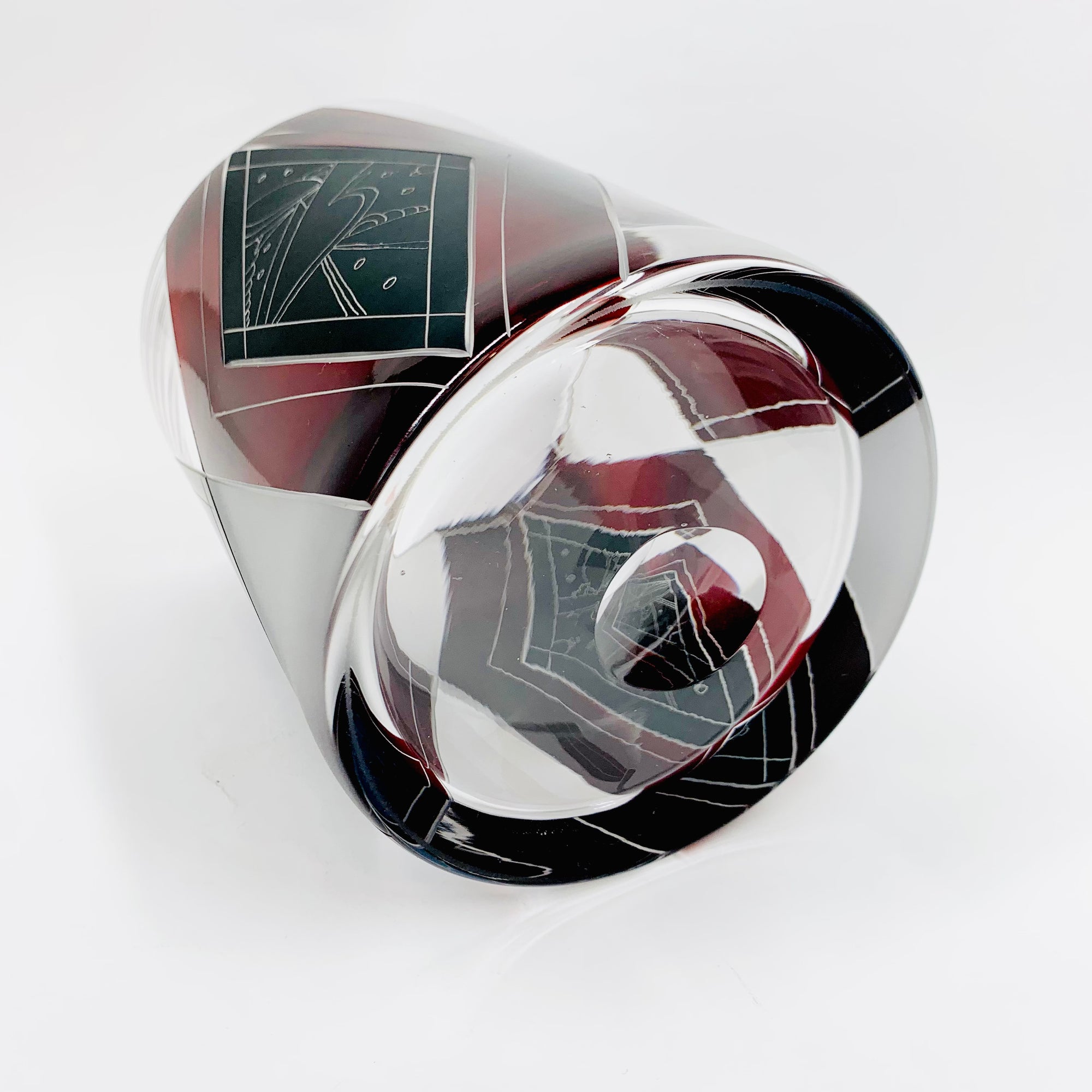 Extremely rare antique Art Deco part satin black and ruby enamel cylinder glass vase by Karl Palda