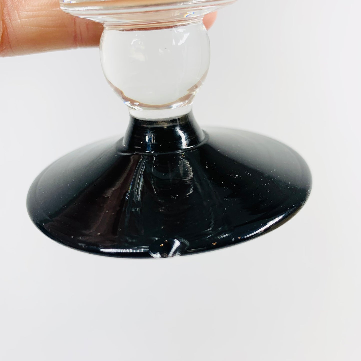 Antique etched short stem wine/cocktail glasses with black foot