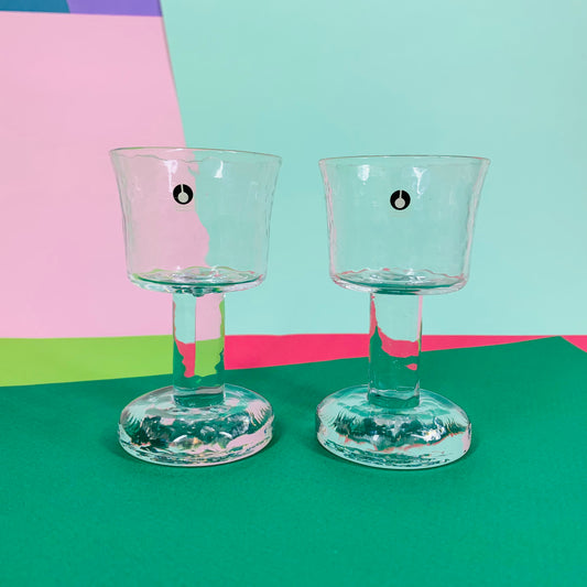 1970s Pukeberg Glasbruk clear glass footed liqueur glasses
