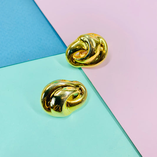 1970s French plated half knot ribbon clip on earrings