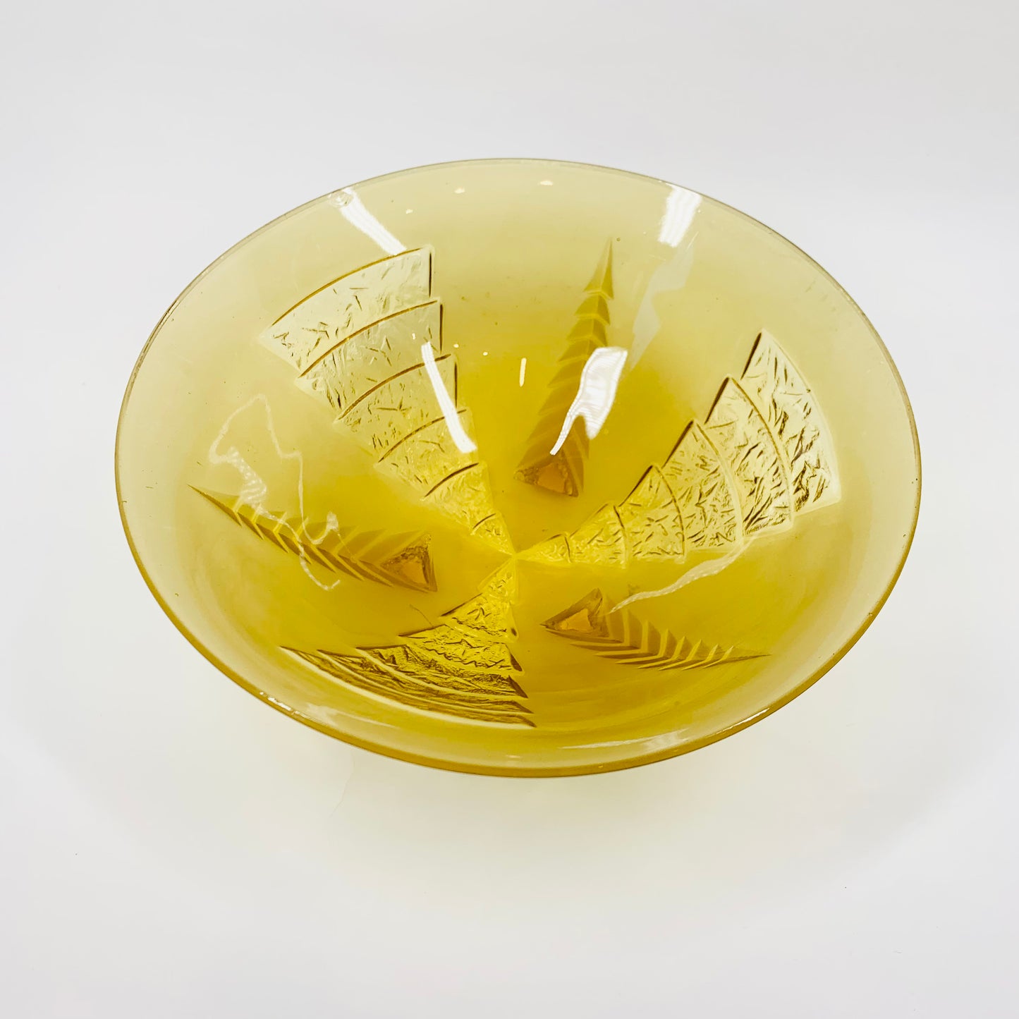Antique Art Deco pressed mixed satin amber glass salad/fruit bowl