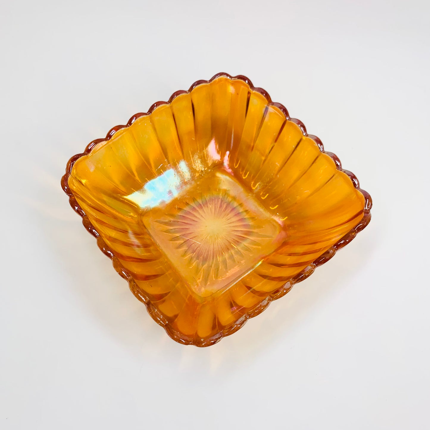 1940s carnival pressed glass square bowl