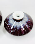 Vintage Chinese maroon bleed flambé pottery squat vase