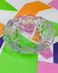 Large Midcentury clear pressed glass ashtray rose pattern