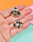 Rare 1960s French silver plated brutalist knot clip on earrings