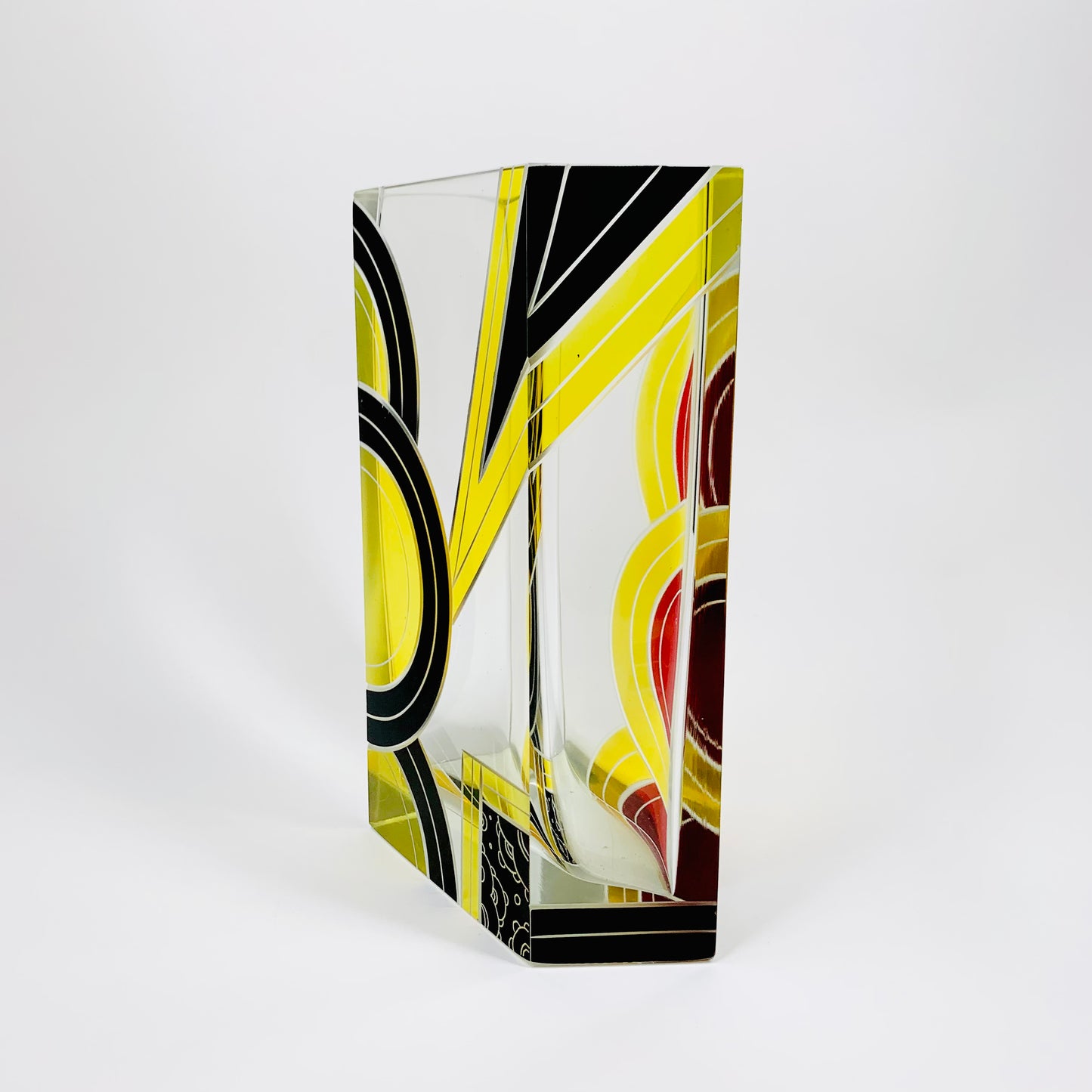 Extremely rare antique Art Deco black, red and yellow enamel glass vase by Karl Palda