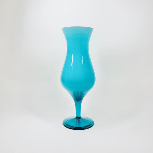 Midcentury footed Italian Empoli cased aquamarine glass vase