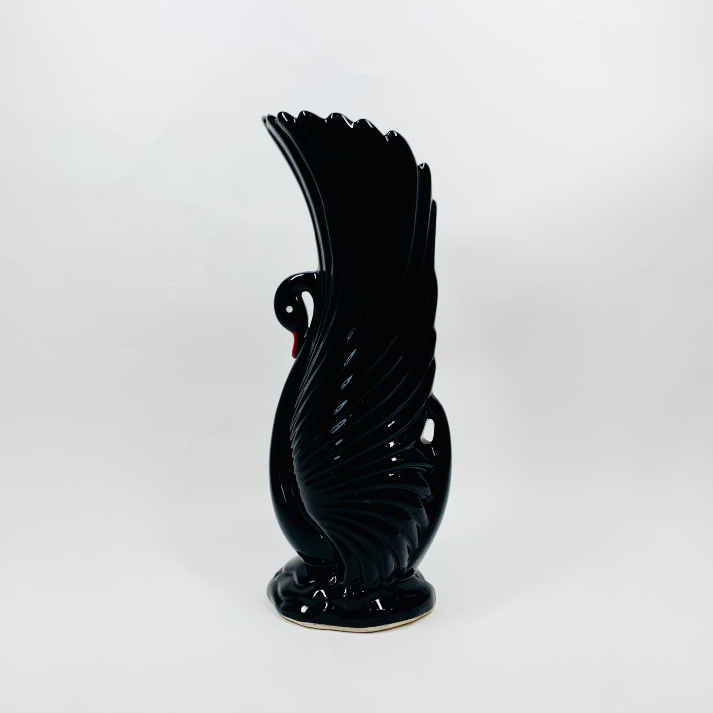 Rare 1970s black porcelain swan vase