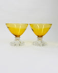 1970s AMBER BUBBLE FOOT ANCHOR HOCKING COUPE GLASSES