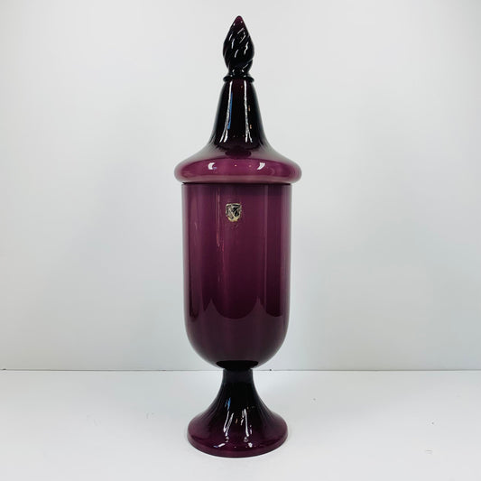 Extremely rare large Midcentury Italian cased amethyst glass canister in the genie bottle style