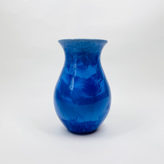 Retro hand made Australian cobalt blue gradient crystalline pottery posy vase