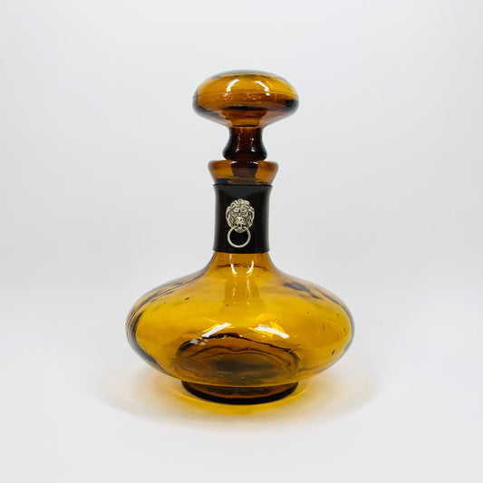 Midcentury amber glass decanter bottle