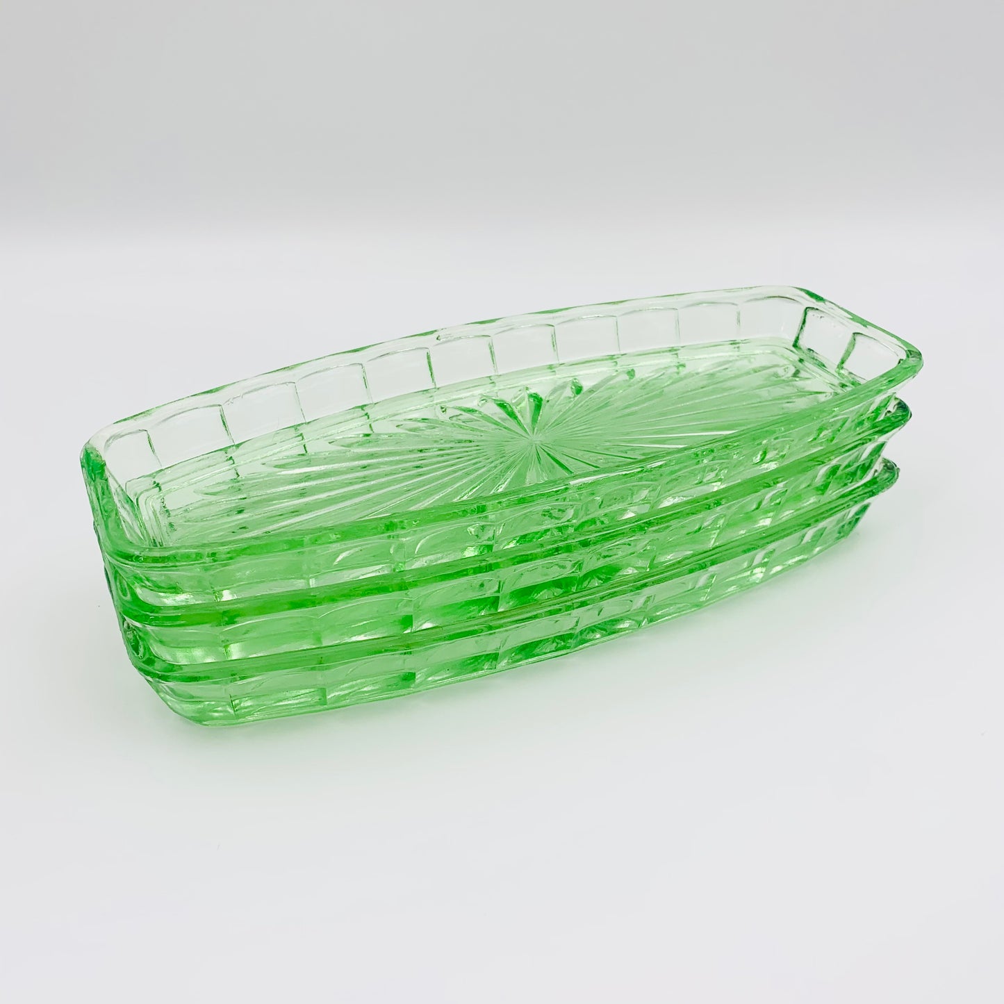 Green depression glass sandwich/serving plate