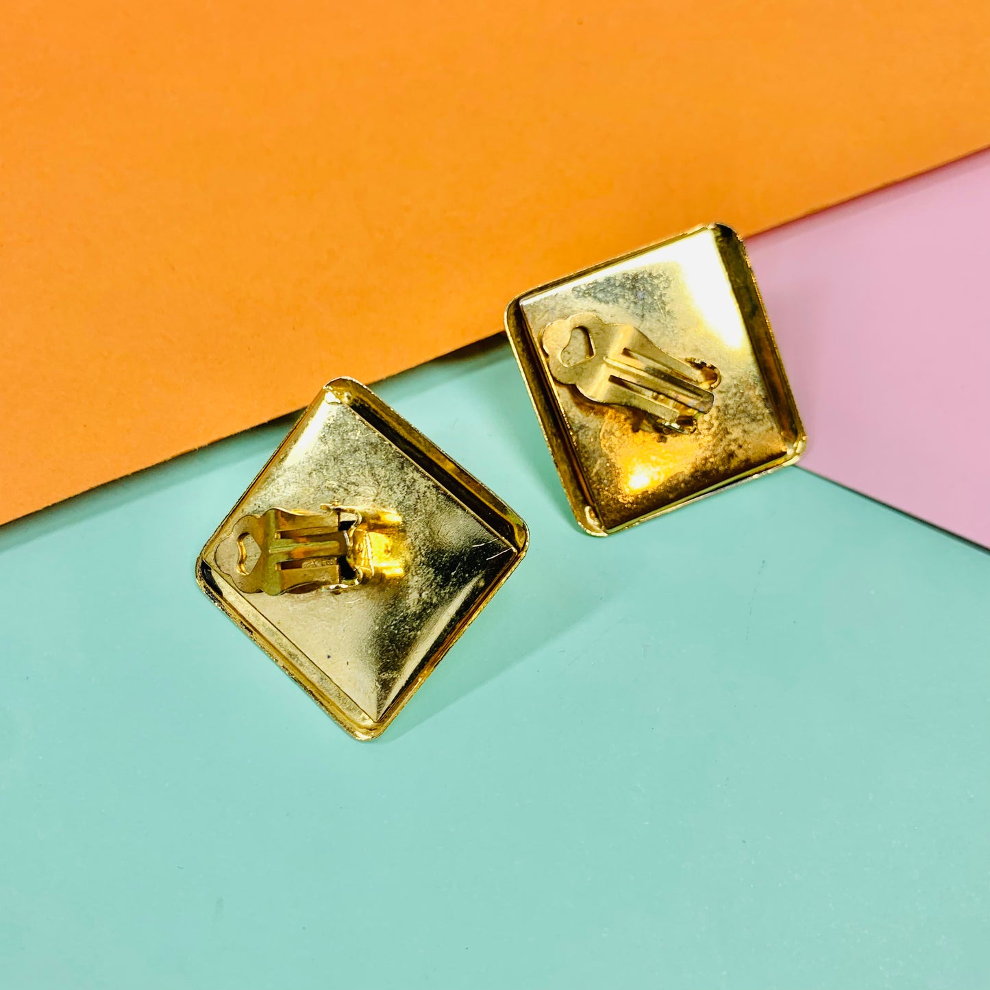 1980s Italian statement square button clip on earrings