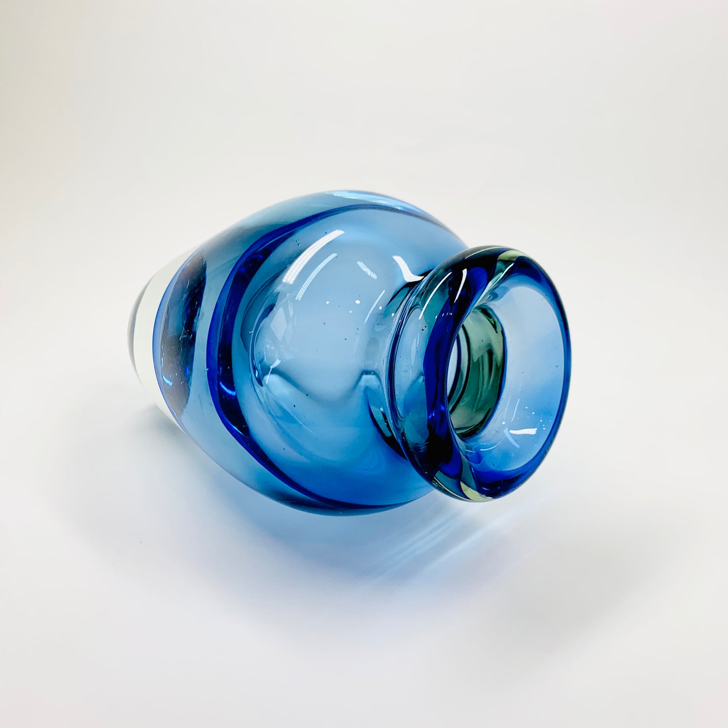 MCM blue Murano sommerso glass paperweight posy vase