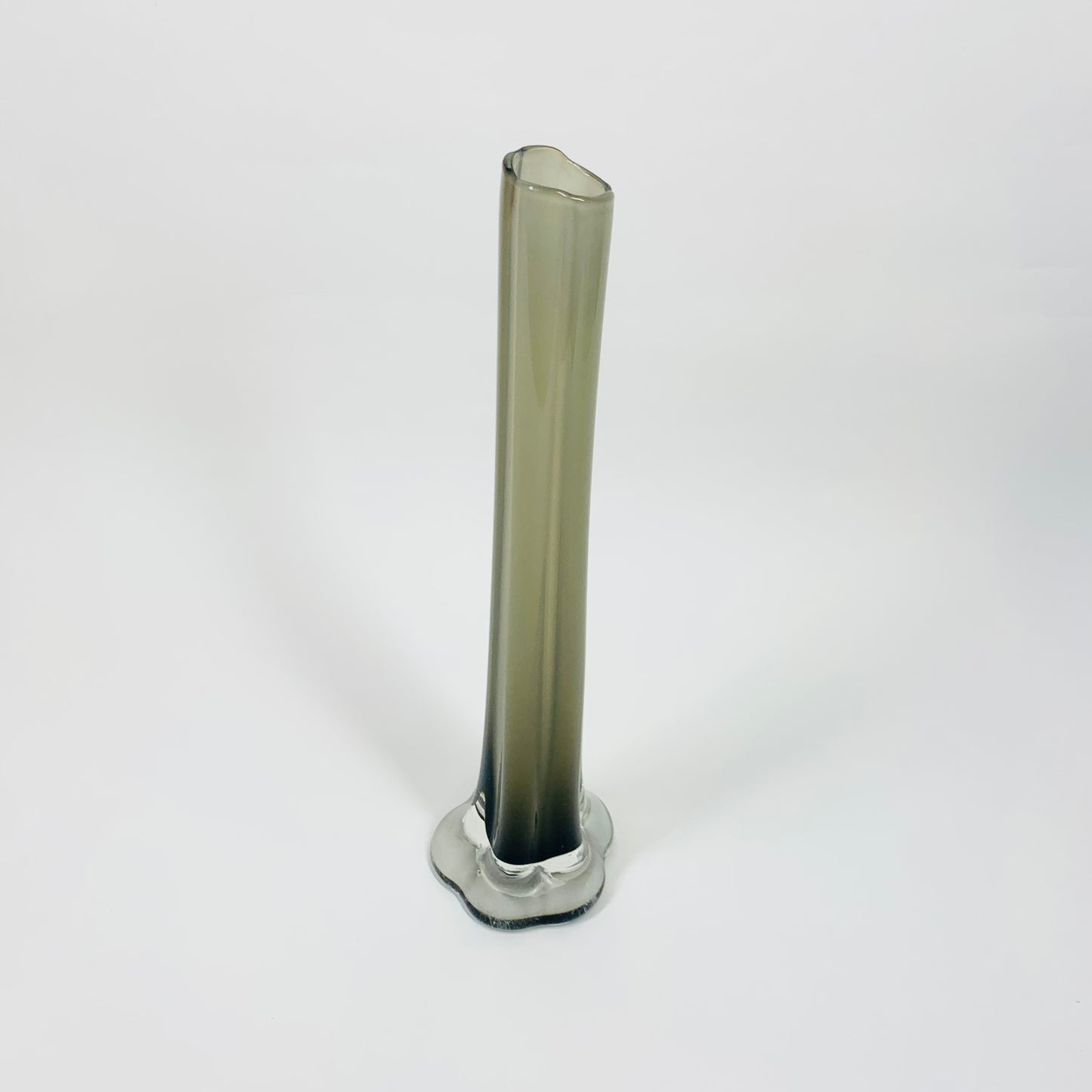 Midcentury cased grey glass posy vase with petal foot