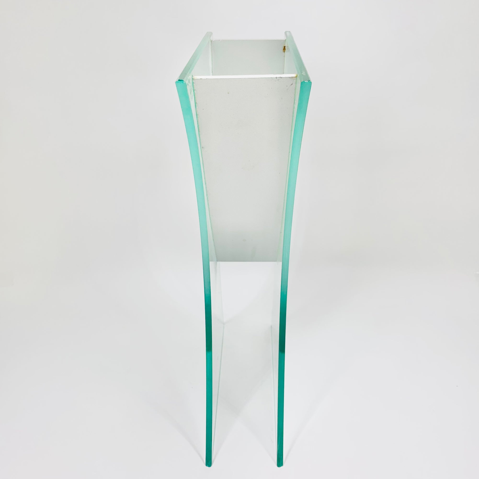 1980s vintage V metal frame glass sheet vase