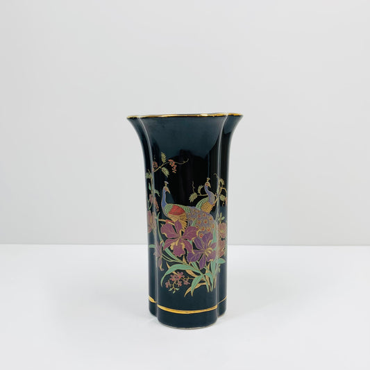 Vintage Japanese black porcelain posy vase