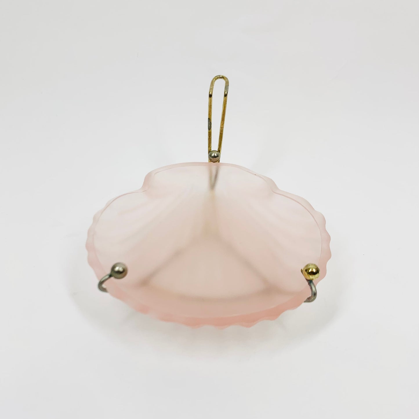 Extremely rare antique Art Deco pink satin glass shell pin dish