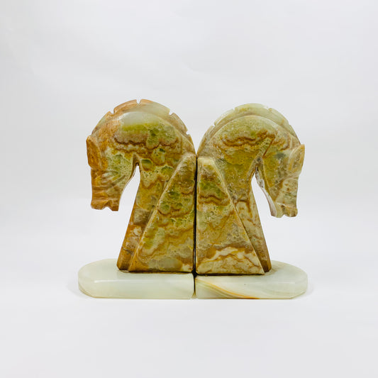 Midcentury onyx horse head bookends