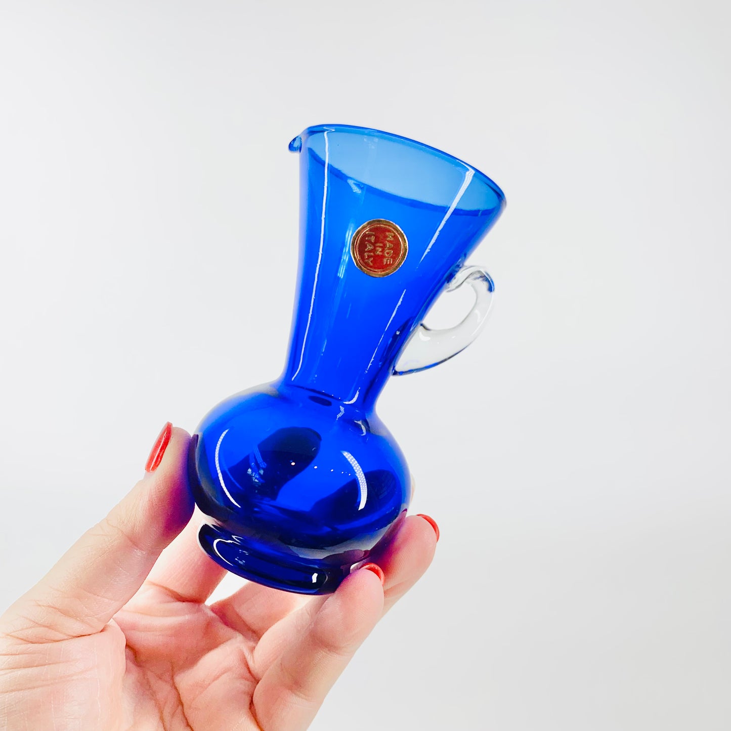 Midcentury Italian mini blue glass pitcher vase