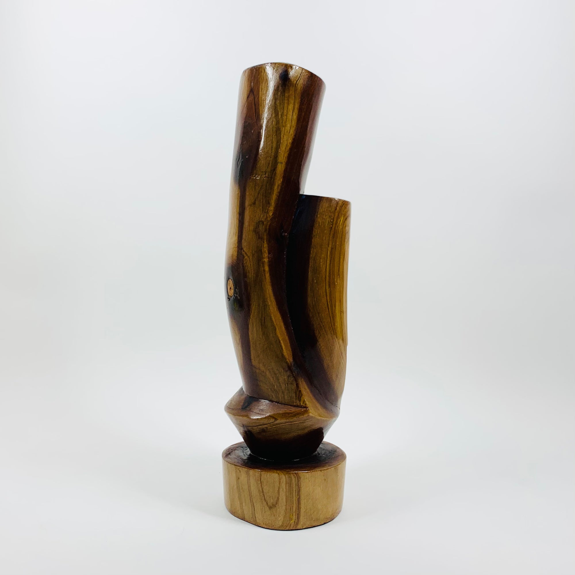 Midcentury Balinese hand carved lacquered abstract wood sculpture