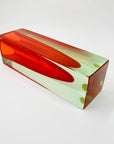Large MCM red cased green Murano sommerso glass block vase by Mandruzatto