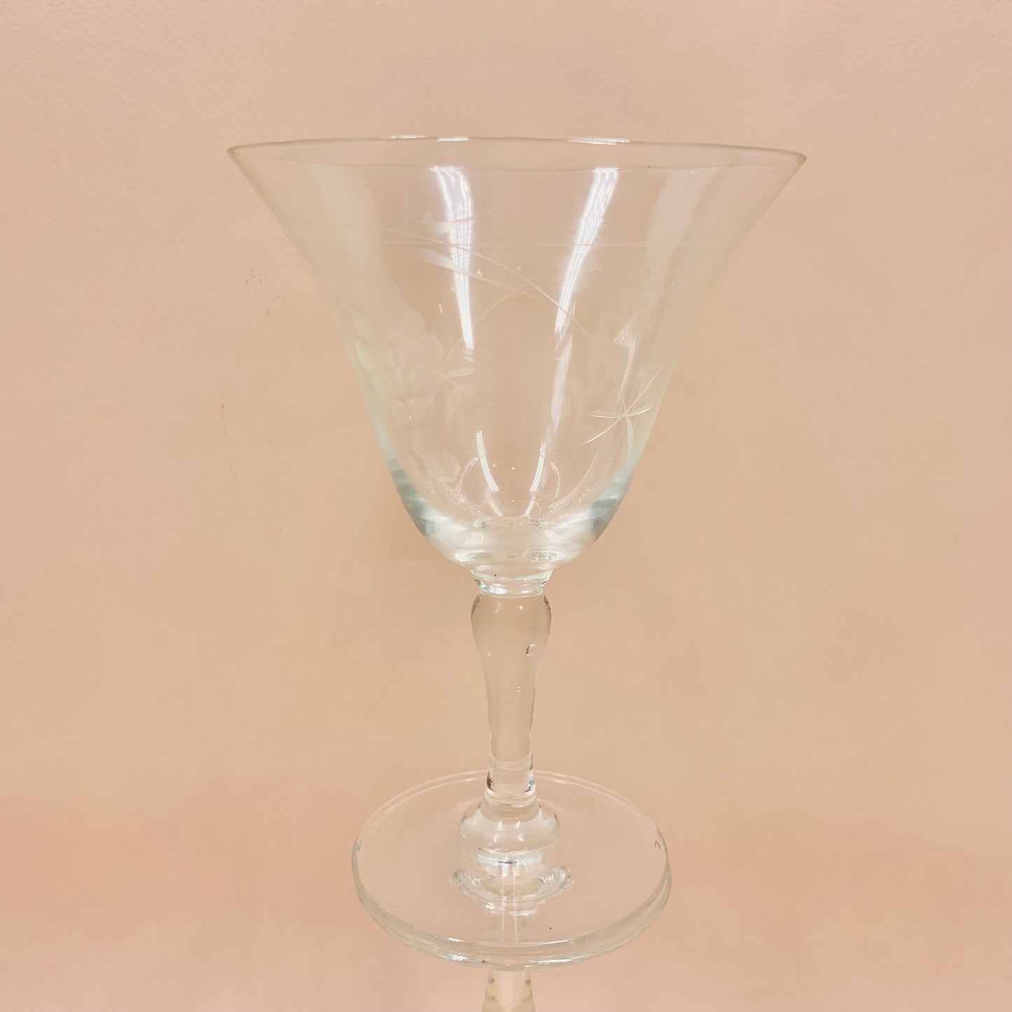 1940s clear hand etched vine pattern cocktail/liqueur glasses