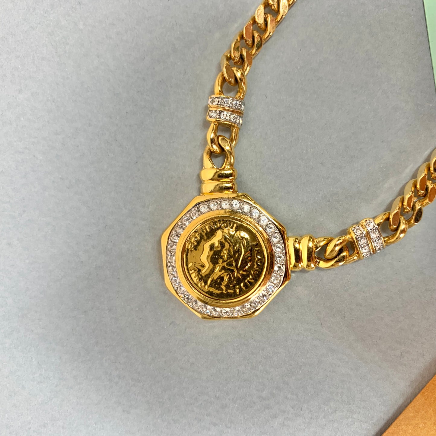 1980s gold plated with Swarovski crystals pendant necklace
