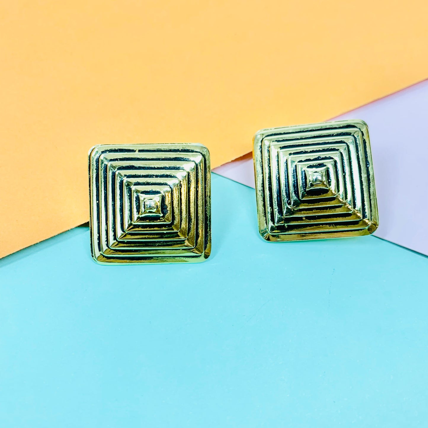1980s Italian statement square button clip on earrings