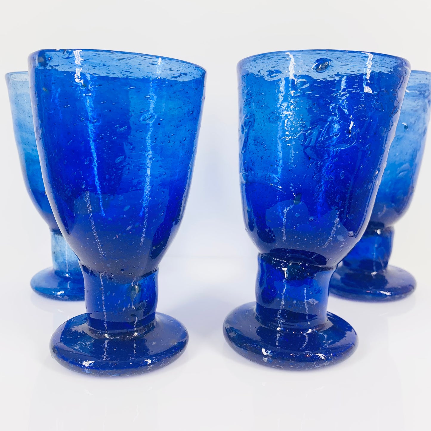 MCM mouth blown cobalt footed glass