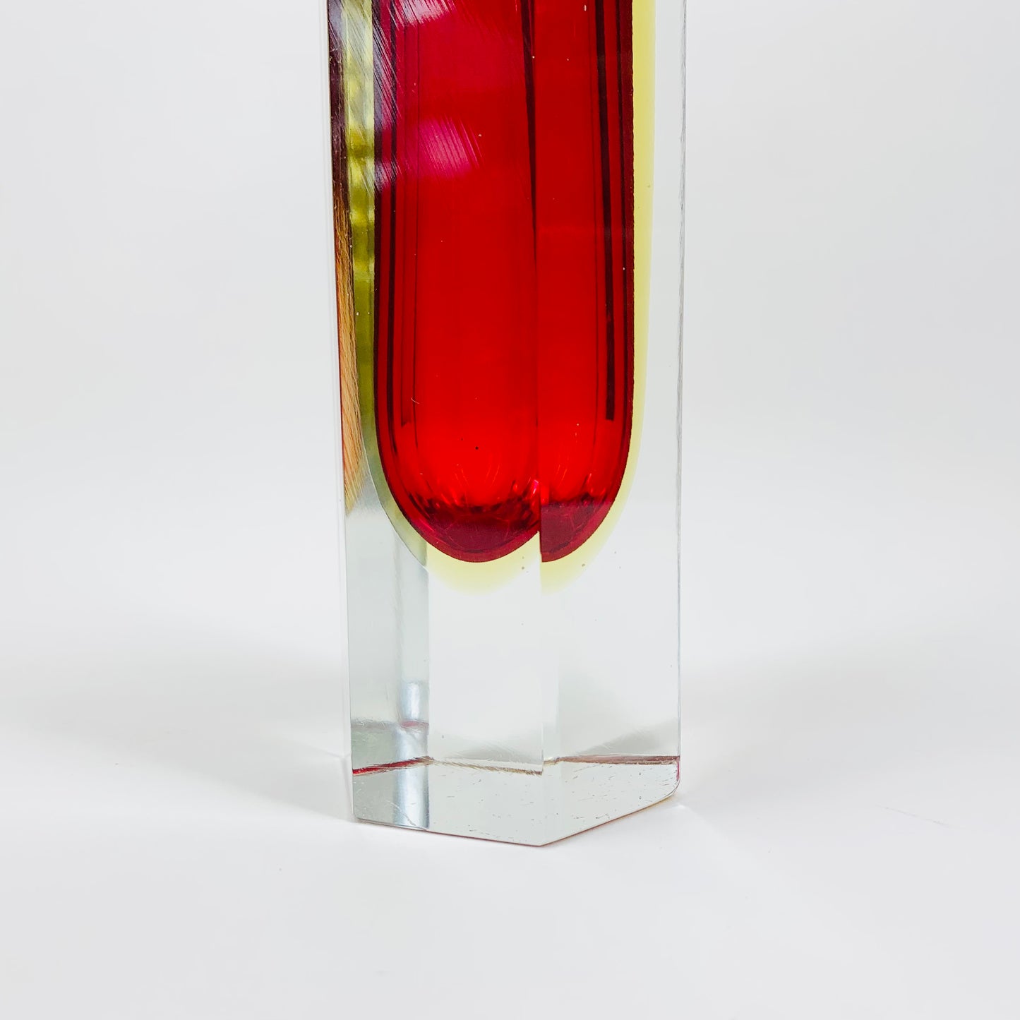 MCM red & gold Murano sommerso hexagon tube glass vase by Mandruzatto
