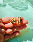 Rare 1960s Barcs triple plated gold waves stud earrings