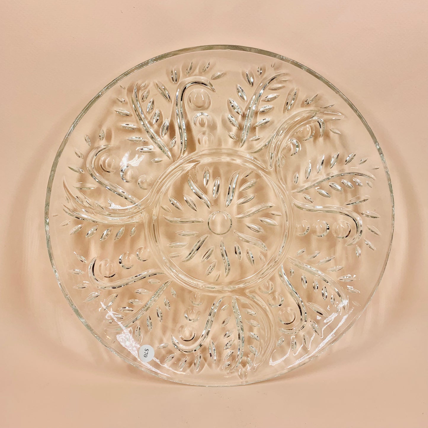 Midcentury pressed glass plate with food divider